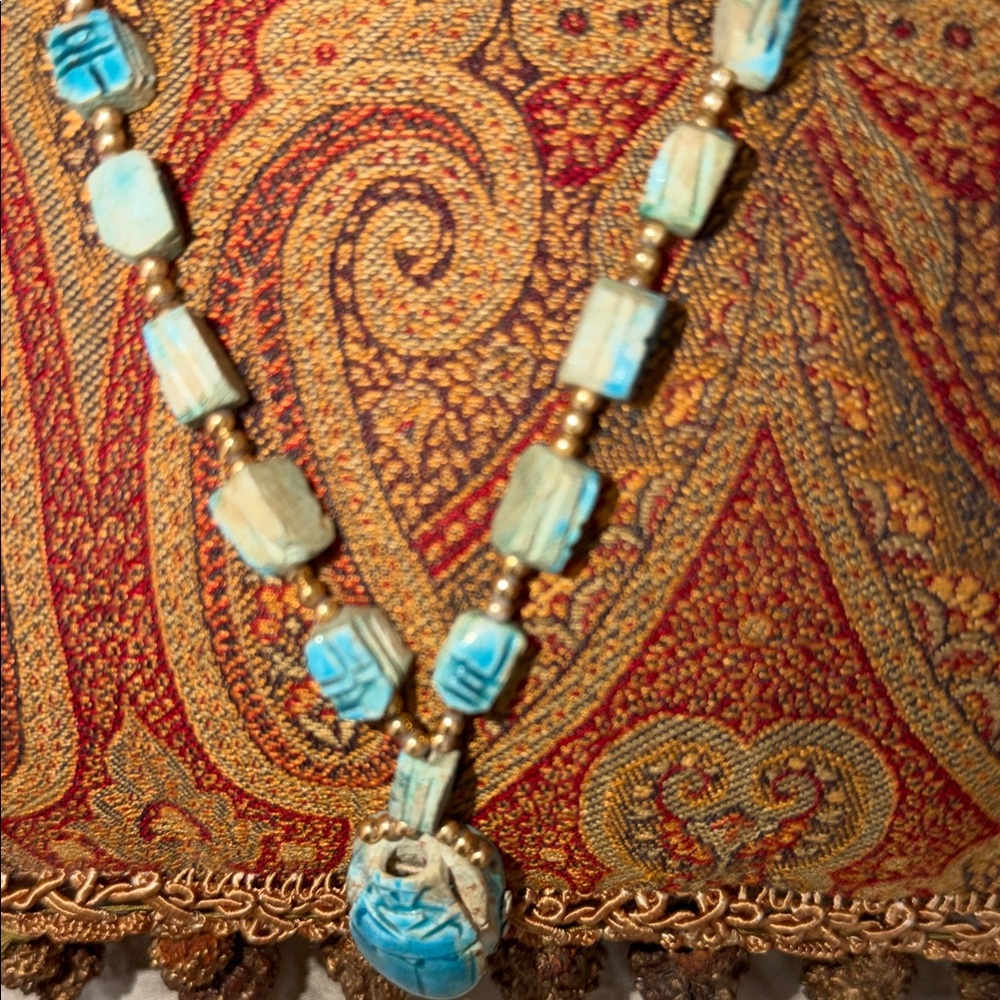 Turquoise scarab  and Silver Beaded Necklace - Picture 9 of 10